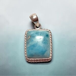Sterling Silver Larimar Square Pendant From Dominican Republic